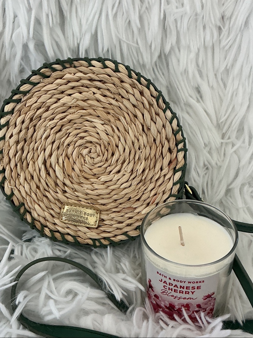 Bath and Body Works round woven crossbody and Japanese Cherry Blossom Candle - Picture 2 of 8